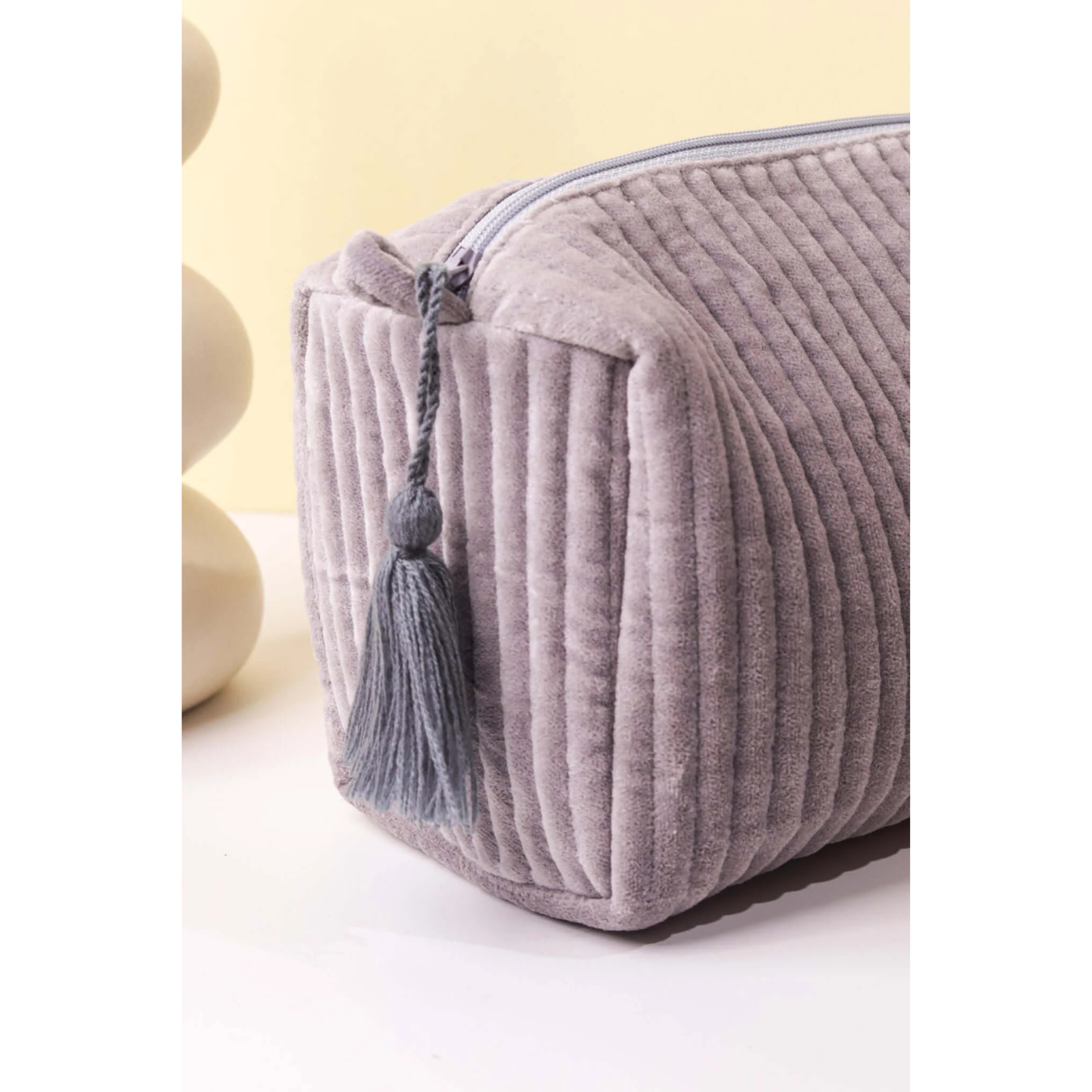 Ayuda Homes - Velvet Quilted Pouch - Gray - Totally Indian