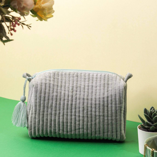 Ayuda Homes - Velvet Quilted Pouch - Mint Green - Totally Indian