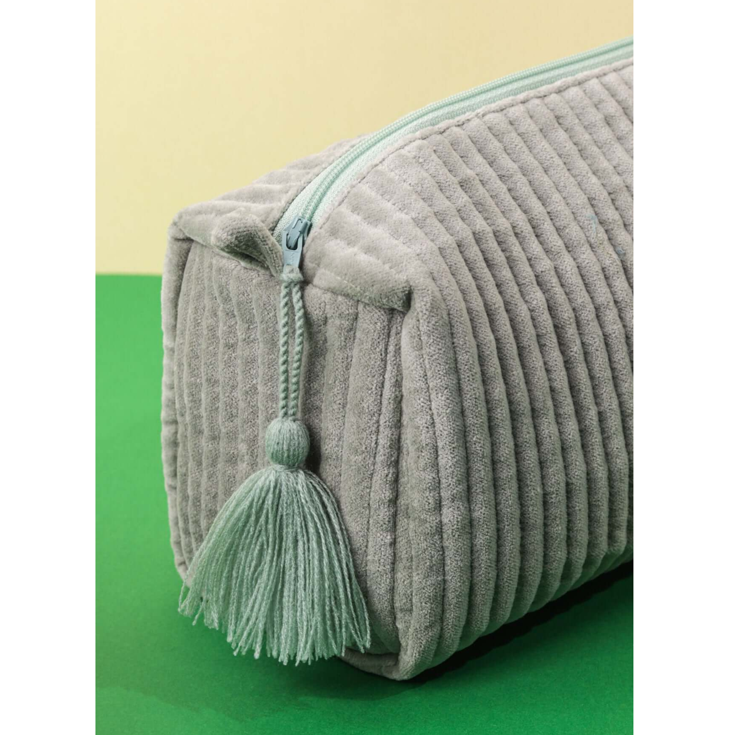 Ayuda Homes - Velvet Quilted Pouch - Mint Green - Totally Indian