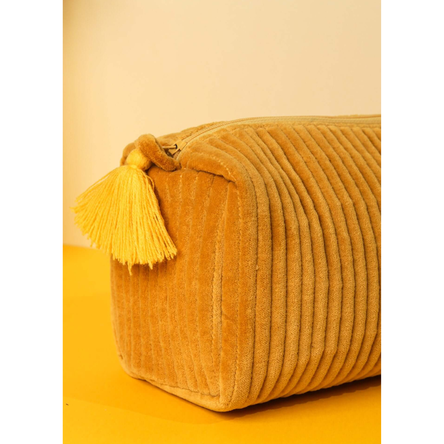 Ayuda Homes - Velvet Quilted Pouch - Mustard - Totally Indian