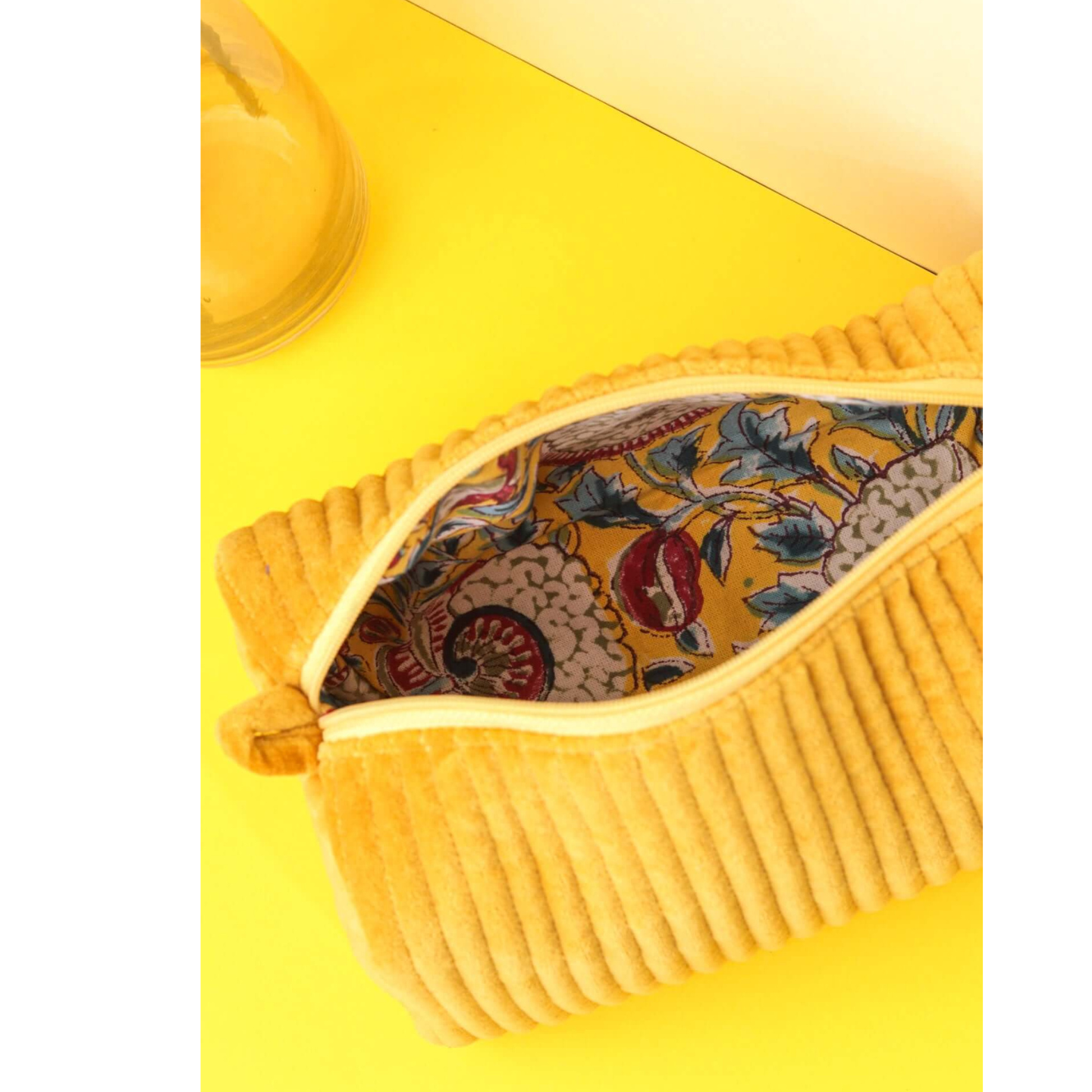 Ayuda Homes - Velvet Quilted Pouch - Mustard - Totally Indian
