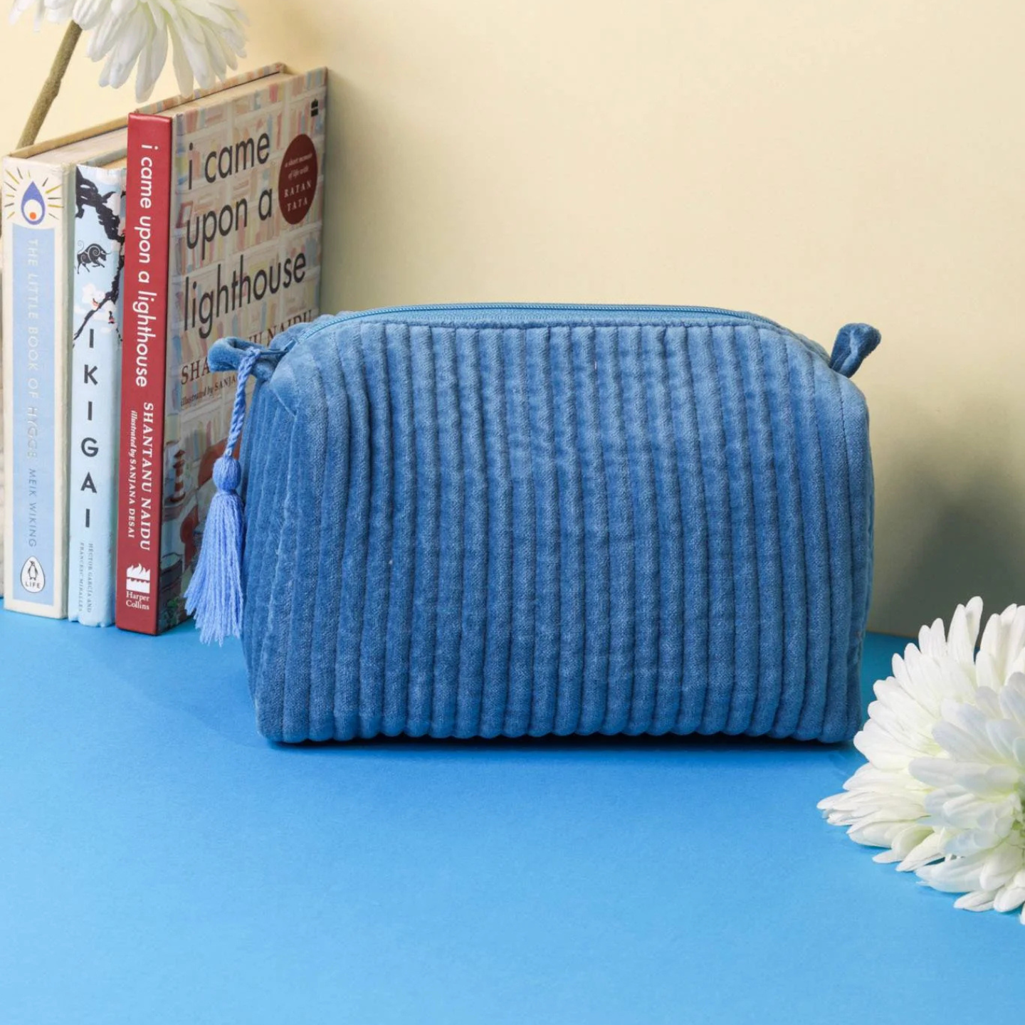 Ayuda Homes - Velvet Quilted Pouch - Navy - Totally Indian