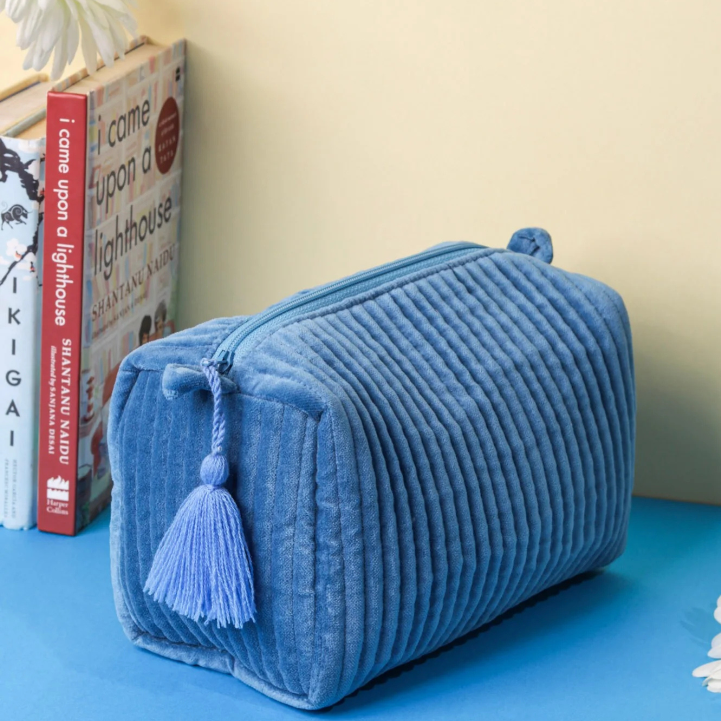 Ayuda Homes - Velvet Quilted Pouch - Navy - Totally Indian