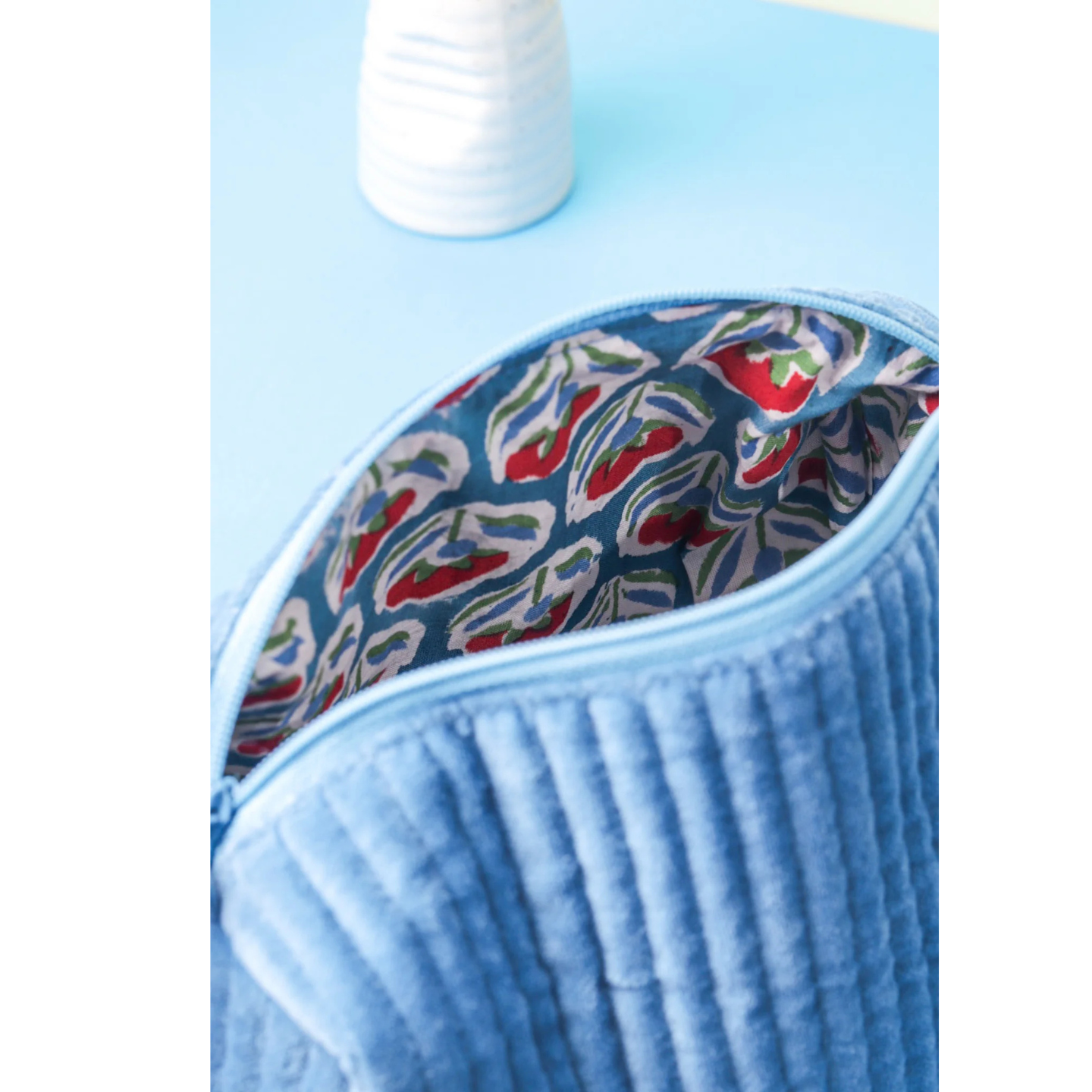 Ayuda Homes - Velvet Quilted Pouch - Navy - Totally Indian