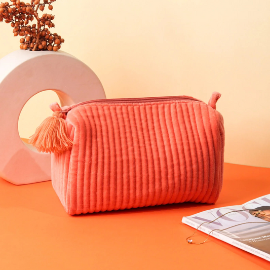 Ayuda Homes - Velvet Quilted Pouch - Orange - Totally Indian